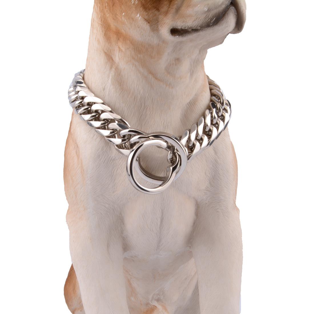 

16Mm wide stainless steel titanium steel double woven six-sided grinding gold steel black pet dog collar dog chain P chain 16 inches (12 inches recommended for dog neck) серебряный