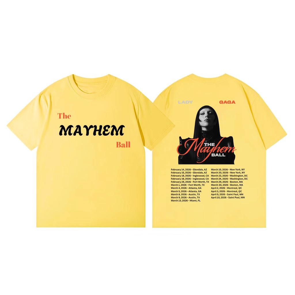 Lady Gaga The Mayhem Ball Tour 2026 Maglietta Uomo Donna Moda Vintage Manica Corta T-shirt Estiva Casual Ampia Cotone