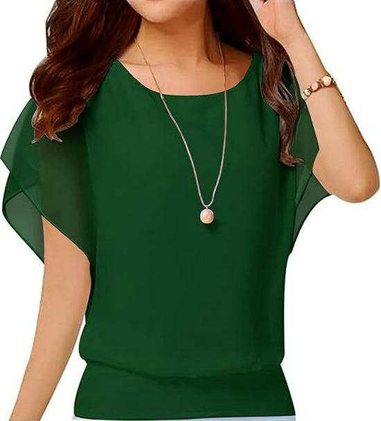 Plus Size Women's Summer Five-Sleeve Chiffon Top