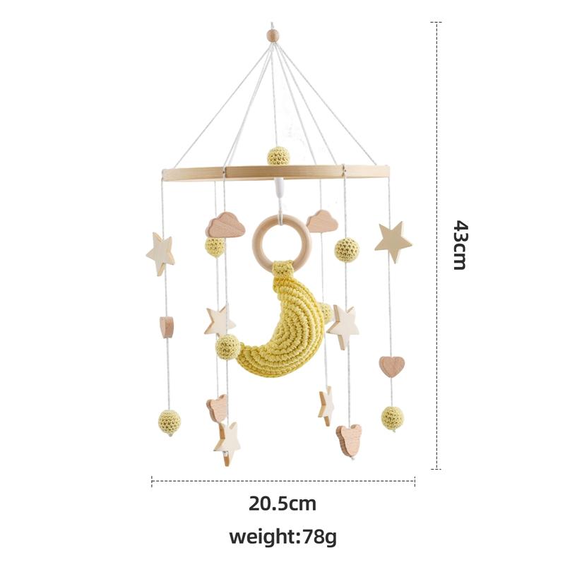 Baby Crib Mobile Bed Bell Rattle Toys Wooden Crochet Stars Pendant Bed Bell Toys Newborn Comfort Crib Bracket Hanging Toys Gifts
