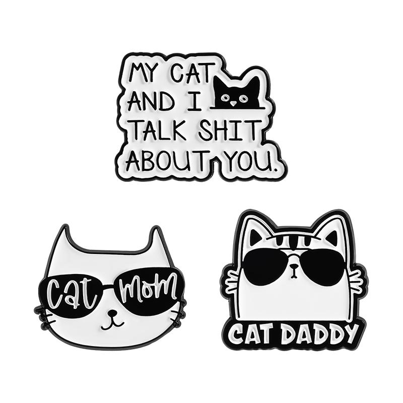 Punk Cat Enamel Pins Custom MY CAT AND I TALK SHIT ABOUT YOU Brooches Lapel Badges Clothes Animal Jewelry Gift for Kids Friends