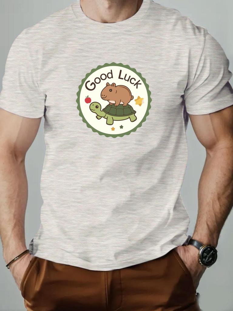 Mens Cotton TShirt Good Luck Summer Round Neck Short Sleeve Graphic Breathable Fashion Casual TShirt
