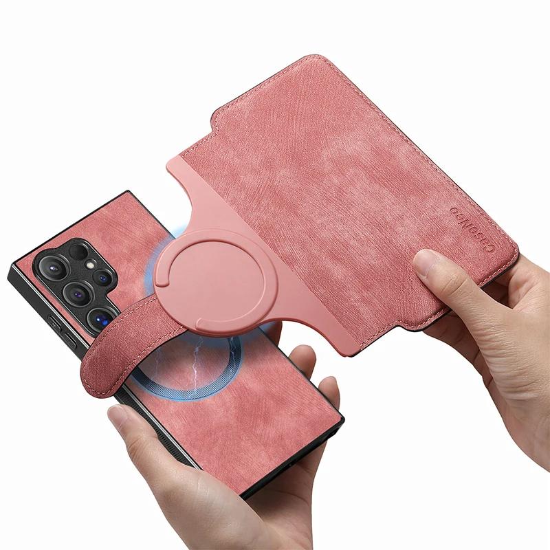 For Samsung S26 S25 S24 S23 FE S22 S21 Note20 Ultra Plus Magsafe Case Detachable Magnetic Card Holder Wallet Flip Leather Cover