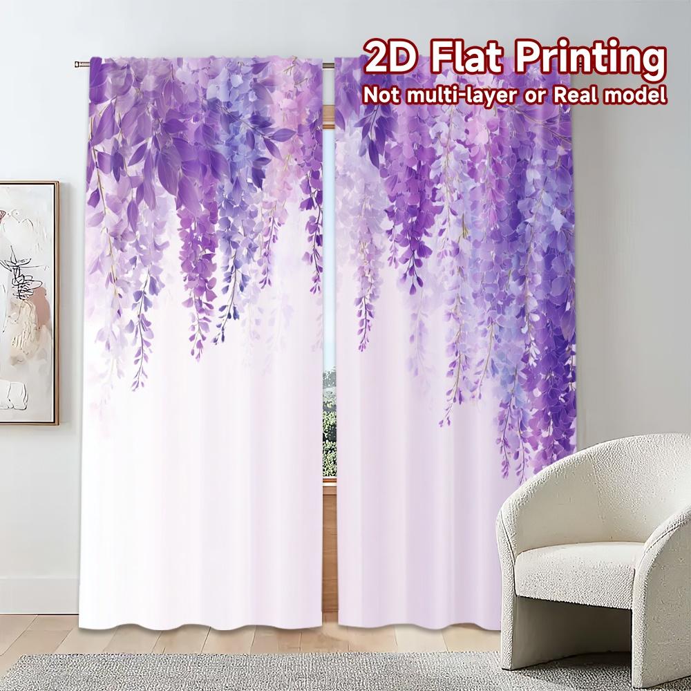 Modern Flat Printing Curtains Without Rod Wisteria Blooms Print Polyester Easy Install Outdoor Set Of 2 Made