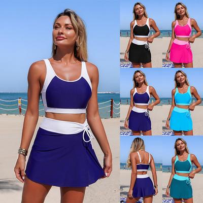 Swimwear New Split Swimsuit Women's Nylon Color Matching Skirt Style Swimsuit with Pockets In Stock