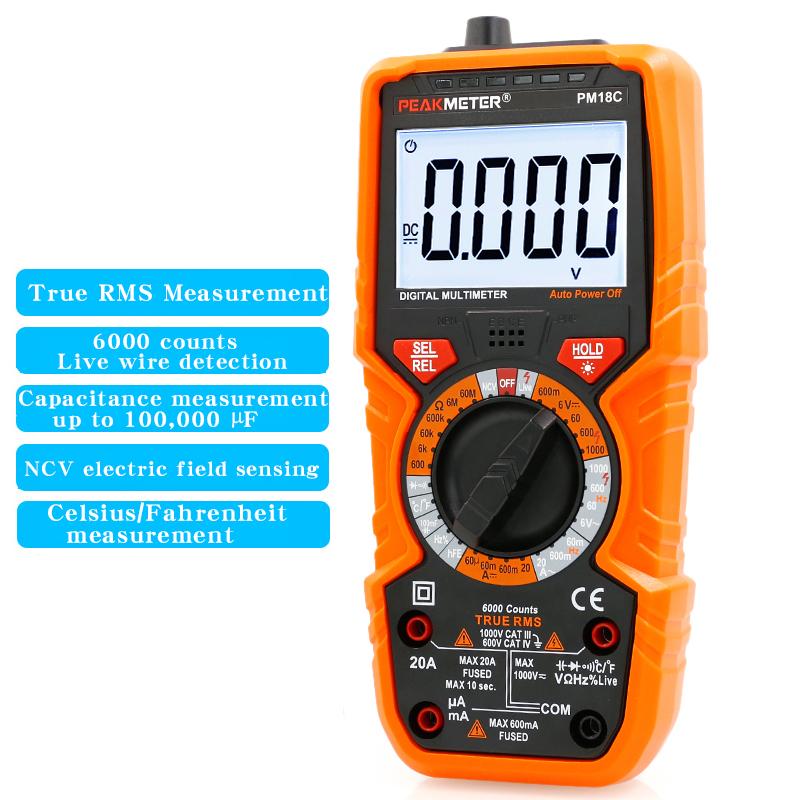 PEAKMETER PM18C Electrician Multimeter, High Precision Digital Intelligent Anti-Burn Household Multimeter