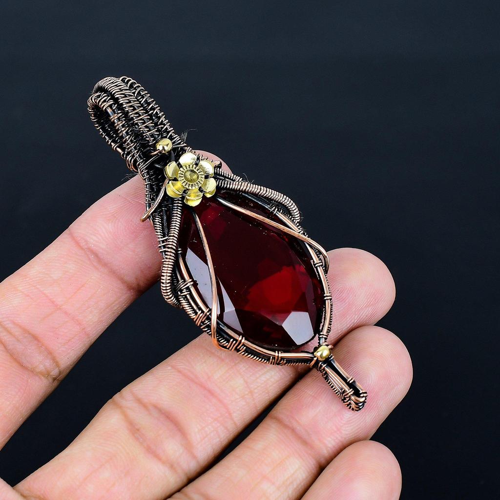 Garnet 999 Copper Wire Wrapped Pendant, Handmade Gemstone Pendant Jewelry, Gifts For Wife Brand New Pendant