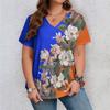 Fashionable Floral 3D Digital Printed Women's Casual and Comfortable V-neck Short Sleeved T-shirt