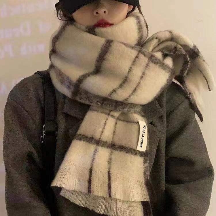 Korean Style Withered Rose Plaid Imitation Cashmere Scarf - Women's Winter Christmas Red Shawl