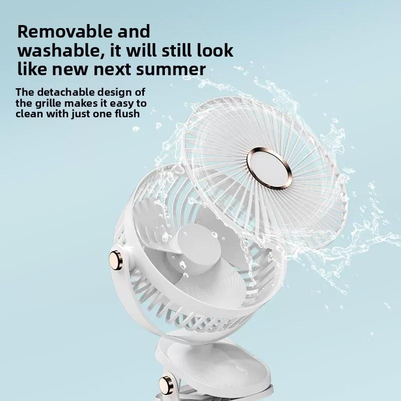 Ventilador de escritorio portátil de 6 pulgadas con luz LED recargable y clip potente por USB
