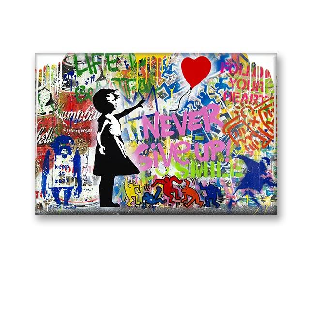 

Никогда не сдавайся, художественный воздушный шар, граффити, холст для девочек, мир и любовь, уличные поп-плакаты, настенная картина для домашнего декора стен 21x30cm No Framed