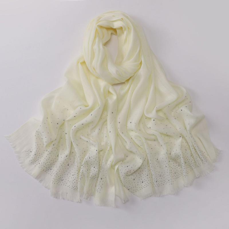 Versatile Solid Color Bamboo Yarn Headscarf With Rhinestones Malay Style Scarf