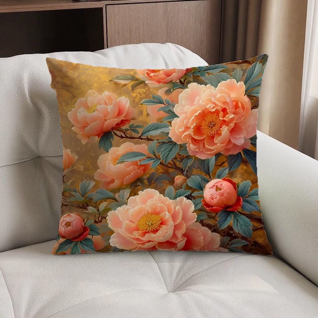 Double-Sided Detachable Cover Wealthy Peony Flower Pillow Living Room Sofa Car Bed Head Square Throw Pillow Case Chinese Style