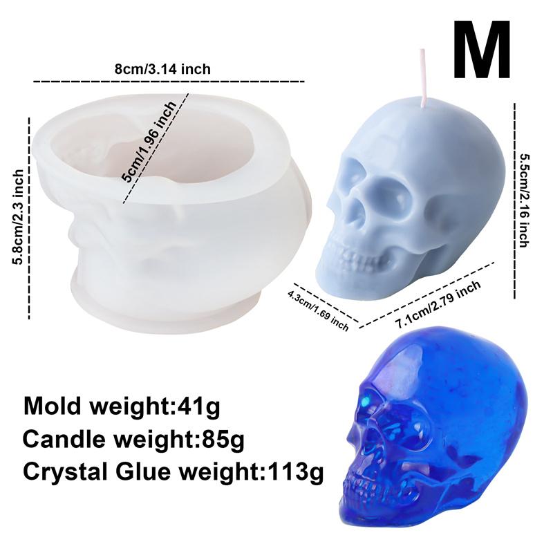 3D Skull Shape Silicone Mold DIY Halloween Skull Candle Silicone Mold Epoxy Plaster Home Decoration Resin Casting Art Crafts