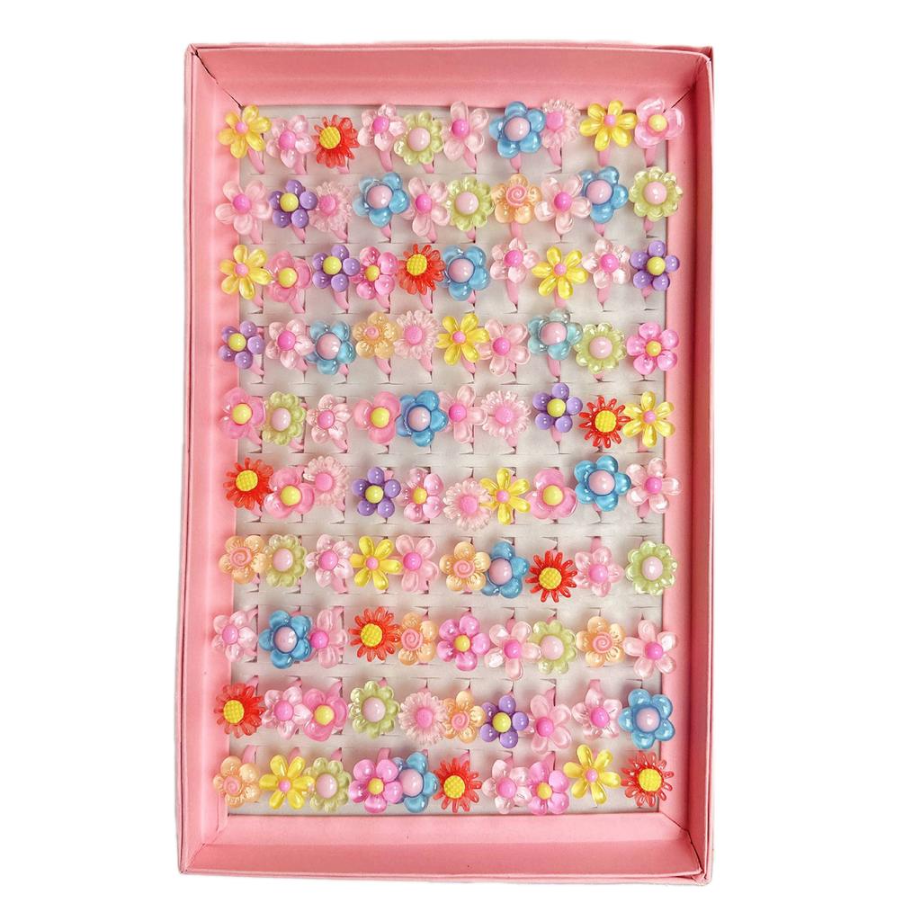 Packung mit 100 sortierten Kinderringen aus Harz Harz-Fingerringe für Kinder mit verstellbarer Größe Partygeschenke Ringe Anhänger
