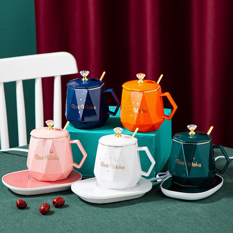 Thermostat Coaster Gift Ceramic Mug Wedding Souvenir Cup Event Water Cup with Lid