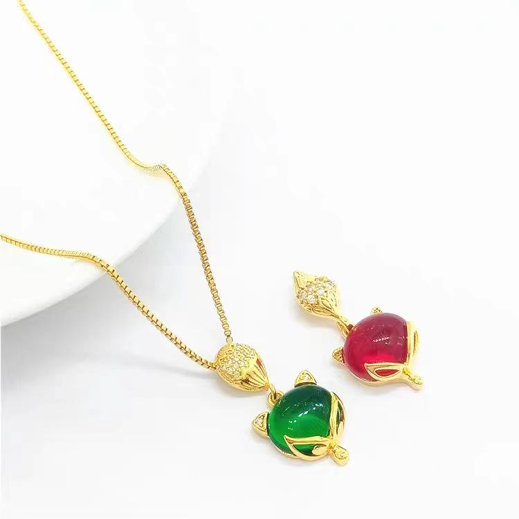 Vietnam Sand Gold Plated Red Fox Necklace with Simulated Gold Pendant - Women's Cute Fox Jewelry