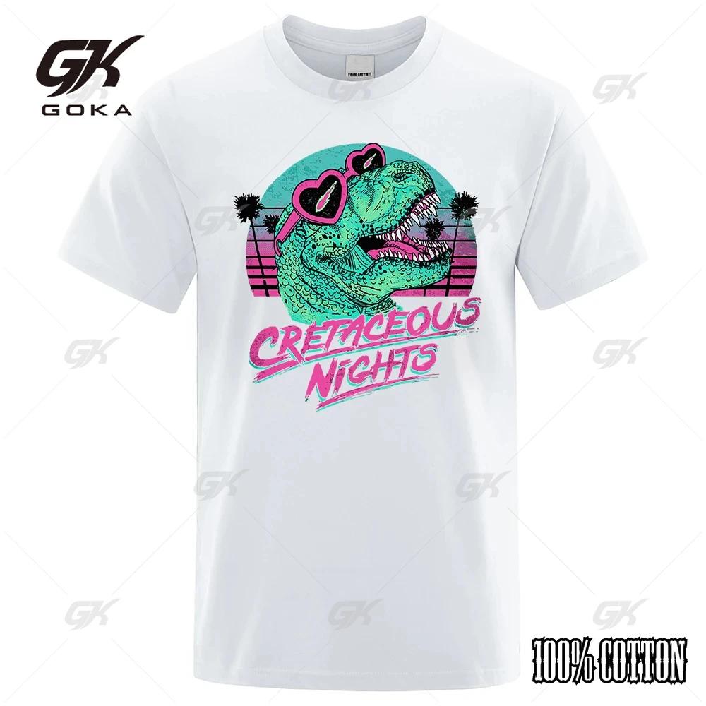 

Cretaceous Nights Sunglasses Dinosaur Cool Mens T Shirts Loose Summer Tshirt Street Tee Cotton High Quality ONeck Tops 4XL