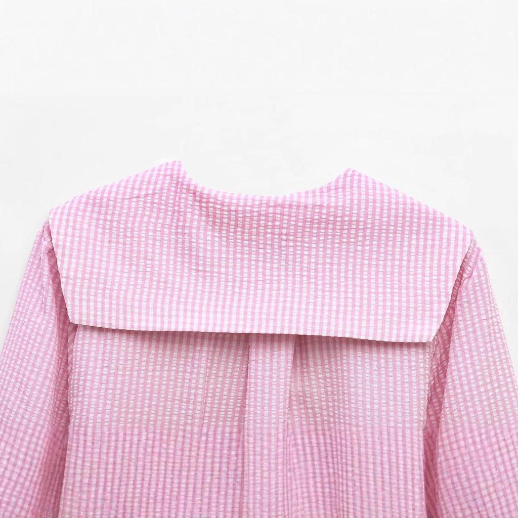 Spring 2025 Women's Fashion: European American Plaid Shirt with Turn-Down Collar