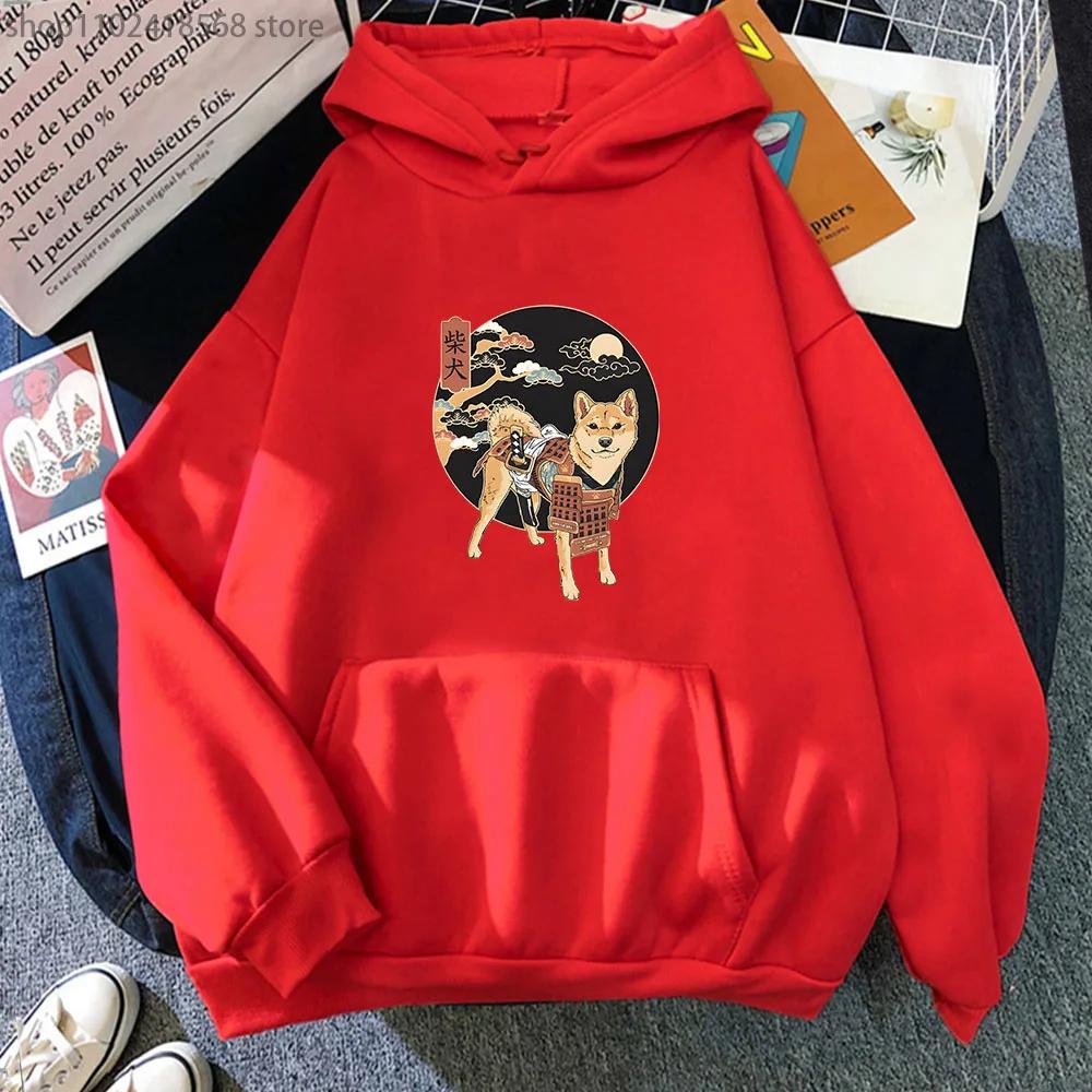 Ramen Shiba Samurai in Roter Rüstung Hoodies Damen Kawaii Hunde Grafik Sweatshirt mit Kapuze Herrenbekleidung