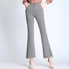 Plaid Flared Pants New Women's Nine-Quarter Pants 2026 Spring Elastic High-Waisted Slim-Fit Flared Pants with Slits