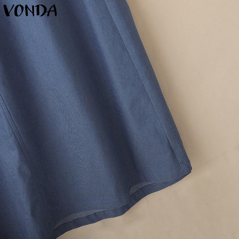 VONDA Women Round Neck Sleeveless Backless Drawstring Casual Long Dress