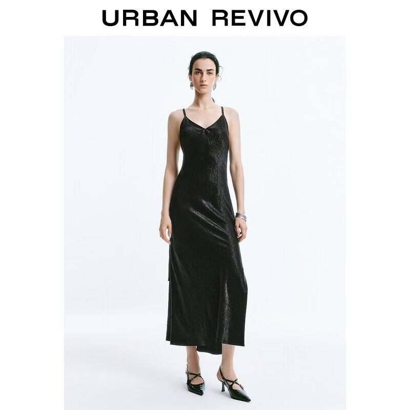 

UR2026 Pleated Textured Cross Strap Sling Dress L