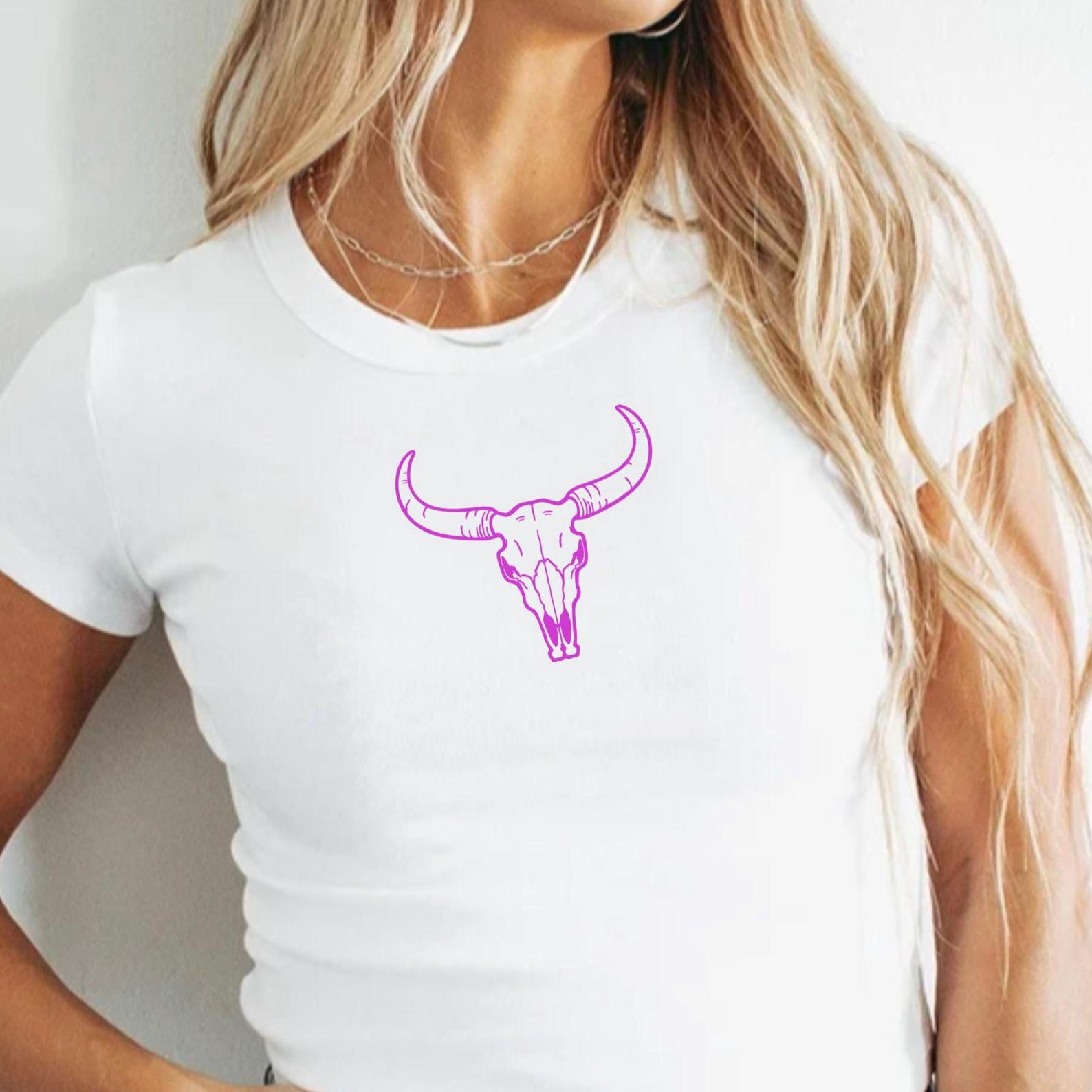 Cowgirl Y2K Baby Tee: Boho Cow Skull Graphic Crop Top 2XL