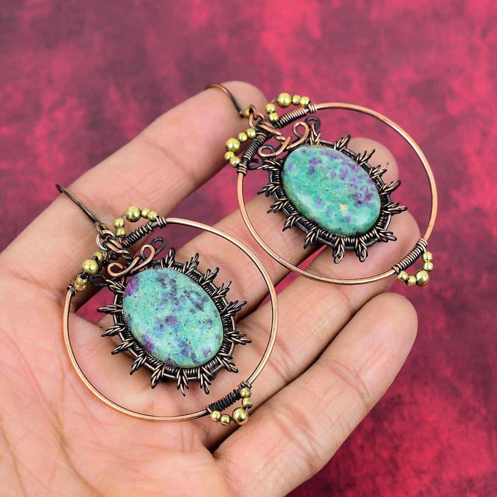 Ruby fuchsite earring copper wire wrapped earring natural gemstone earring copper wire jewelry engagement gifts handmade birthstone earring