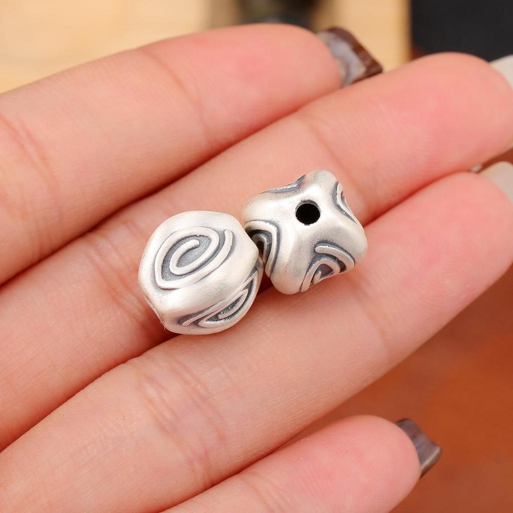 Retro Sterling Silver S999 Eye Pattern Spacer Beads for DIY Red String Bracelet