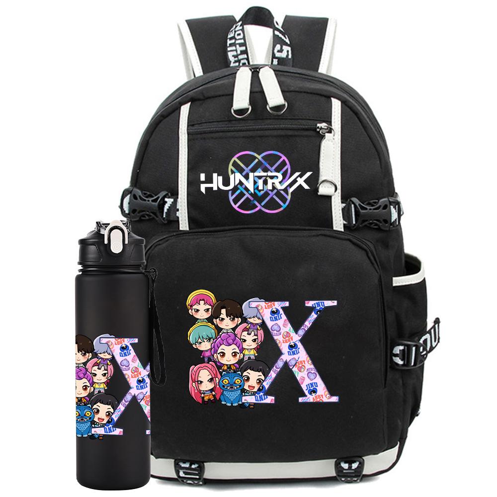 2 Stück/Set 26 Englische Buchstaben K-Pop Aufdruck Rucksack mit 750ml Wasserflasche für Teenager Schüler Mädchen Junge Schultasche Kinder Geschenk Große Kapazität Reisetasche