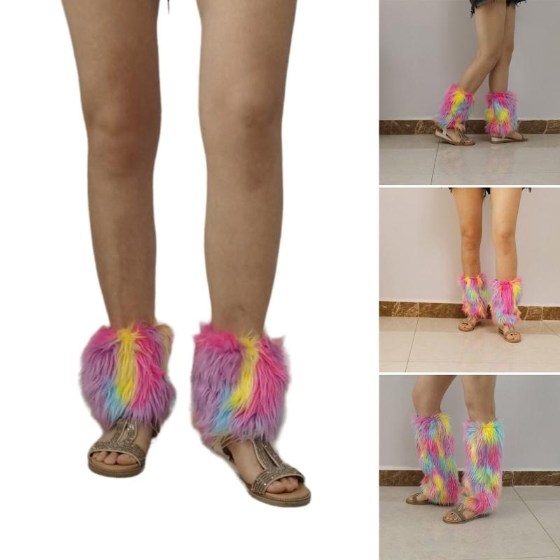 Damen Mädchen Japanisch Vintage Bunt Plüsch Beinstulpen Ästhetisch Punk Flauschig Verdickt Stiefelgamaschen Beinwärmer Lange Socken