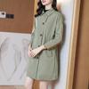 Elegant and Warm Mid-length Women's Coat In Army Green with British Collar and Beads Decoration