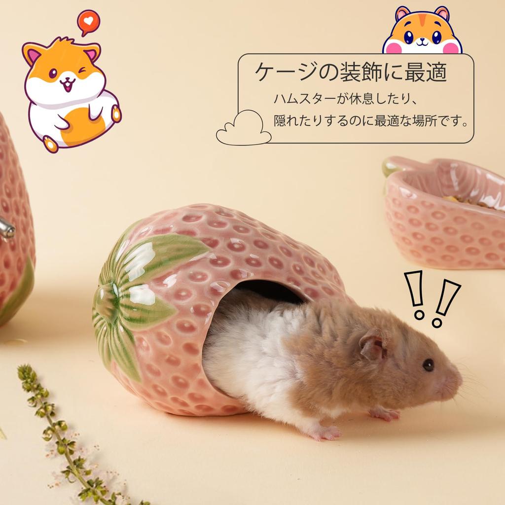Zaposcca Hamster House, a hideaway for hamsters. This cute strawberry-shaped ceramic hamster hideaway can also be used as a decorative item. Easy to c