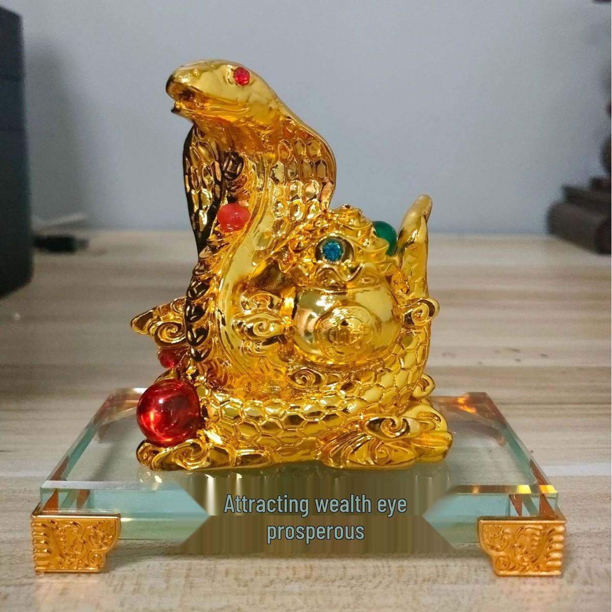 

2025 Year of the Snake Resin Ornament: Wealthy Golden Snake Home Decoration Gift 12*6*12 cm