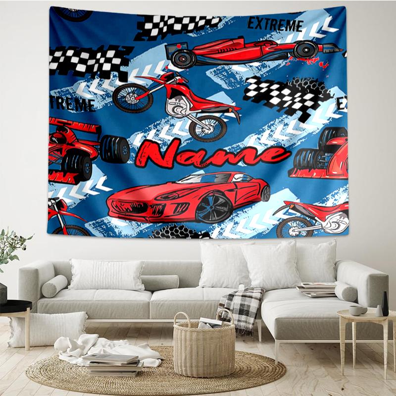Custom Name Racing Print Tapestry, Backdrop, Easy Setup, Ideal for Bedroom, Office & Living Room, with Aesthetic Wall Hanging Decor.