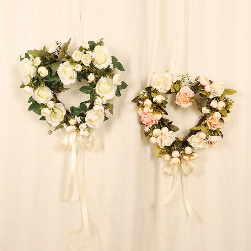 Valentine Rose Wreath Spring Wreath Valentine Wreath 15.7 Inch Floral Wreath With Rose Front Door Sign Door Wreath Artificial