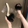 Transparent High Heels Women's Summer New Waterproof Table with Super High Heel Fluffy Slippers Crystal Heel Thick Heel Sandals
