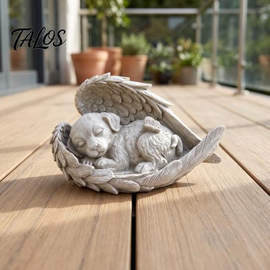 Resin Angel Wing Decor Pet Memorial Statue with Wings, Dog/Cat Durable Miniature Sculpture, Weather Resistant Commemorative Ornament for Outdoor