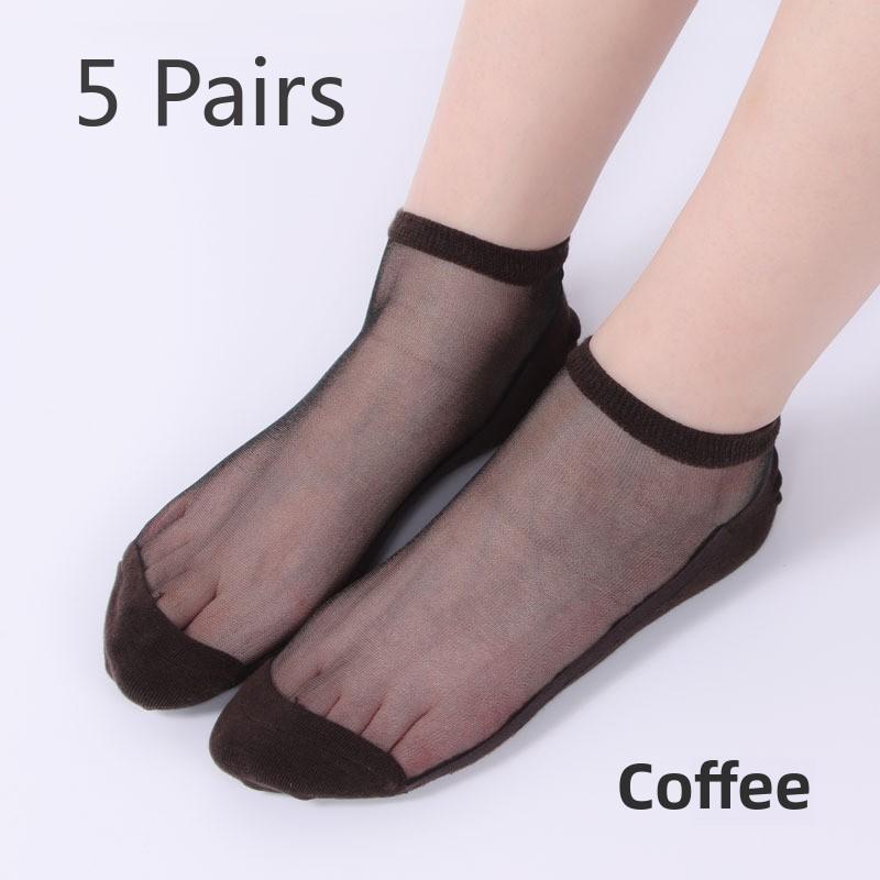 

5 пар мужских летних тонких прозрачных дышащих мужских носков, короткие носки-лодочки, повседневные чулки со стразами, стеклянные носки 5 Pairs кофейный