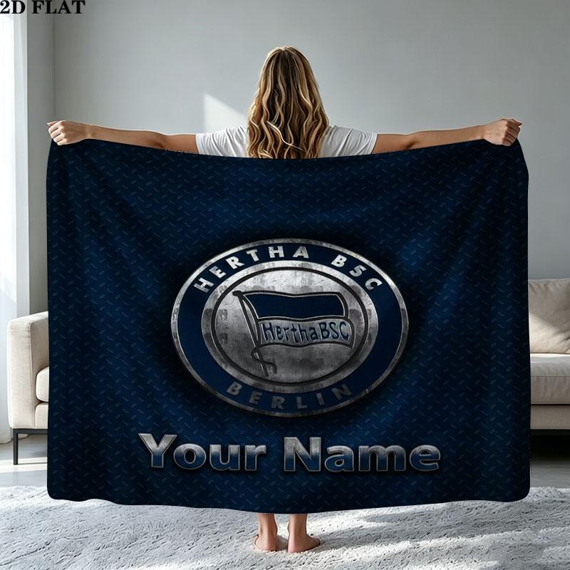 1PC Hertha BSC Custom Name Patterned Flannel Blanket Suitable For All Seasons for Home Decor Warmth and Comfort Gifts Holiday Present