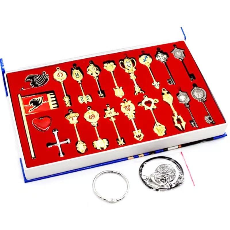 Fairy Tail Keychain Set: 35 Celestial Spirit Keys & Zodiac 12 Houses with Keyring