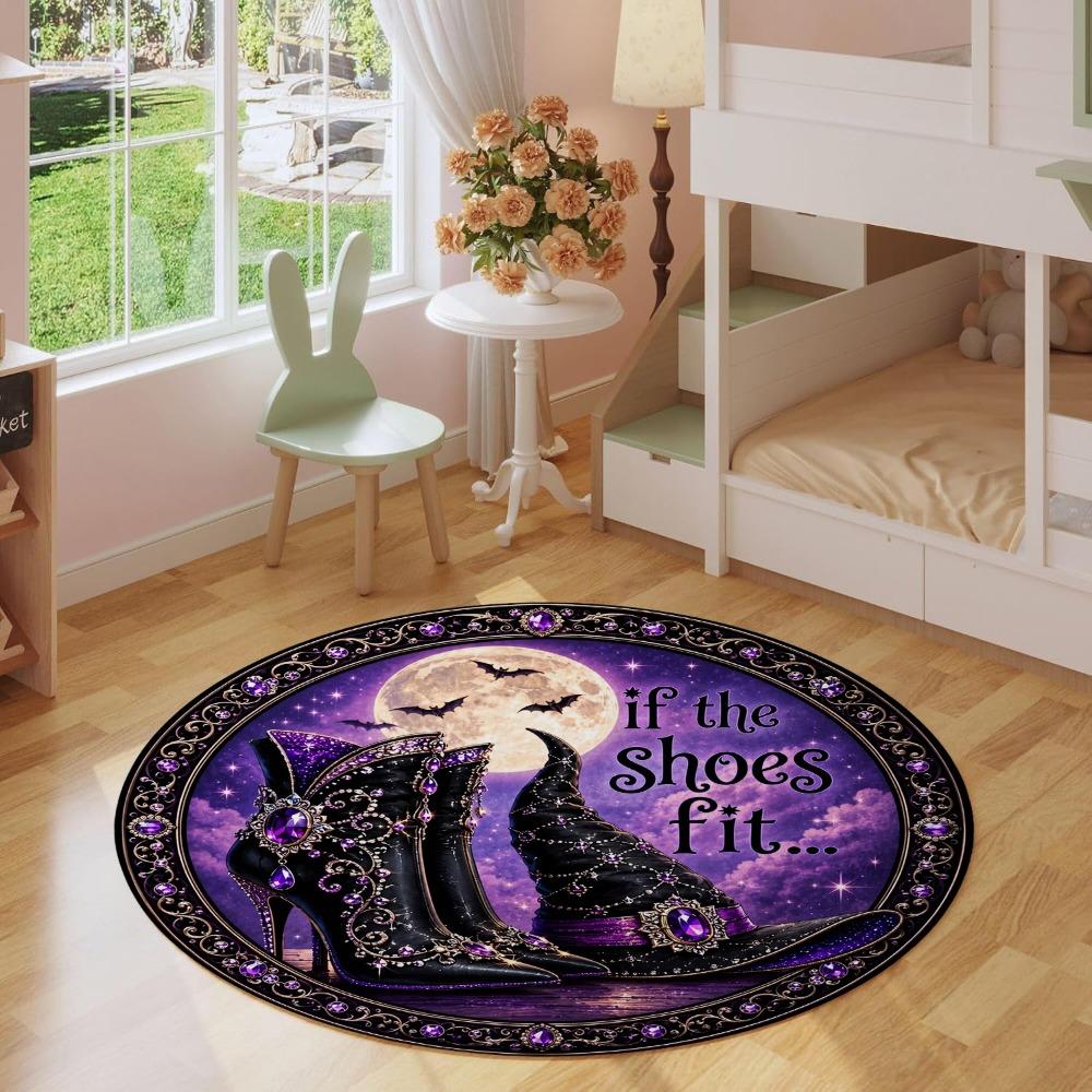 If The Shoes Fit Halloween Witch Hat Boots Moon Purple Pattern Holiday Luxury Round Mat Elegant Area Rug Home Decor