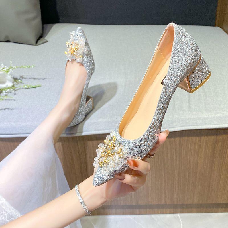 Engagement shoes, two wedding dresses, thick heels are not tired, daily single shoes can be worn 2025 new French bridal shoes, wedding shoes for women