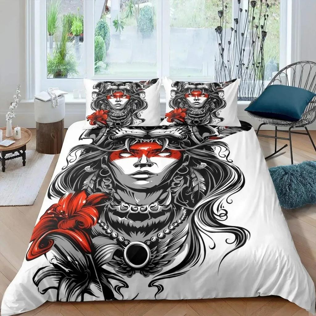 Soldier Duvet Cover Set Teens Boys Japanese-Style Warrior Bedding Set Comforter Cover Set Vintage Style Quilt Cover Full Size