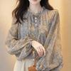 Women's French Floral Chiffon Top Autumn Long Sleeved Shirt