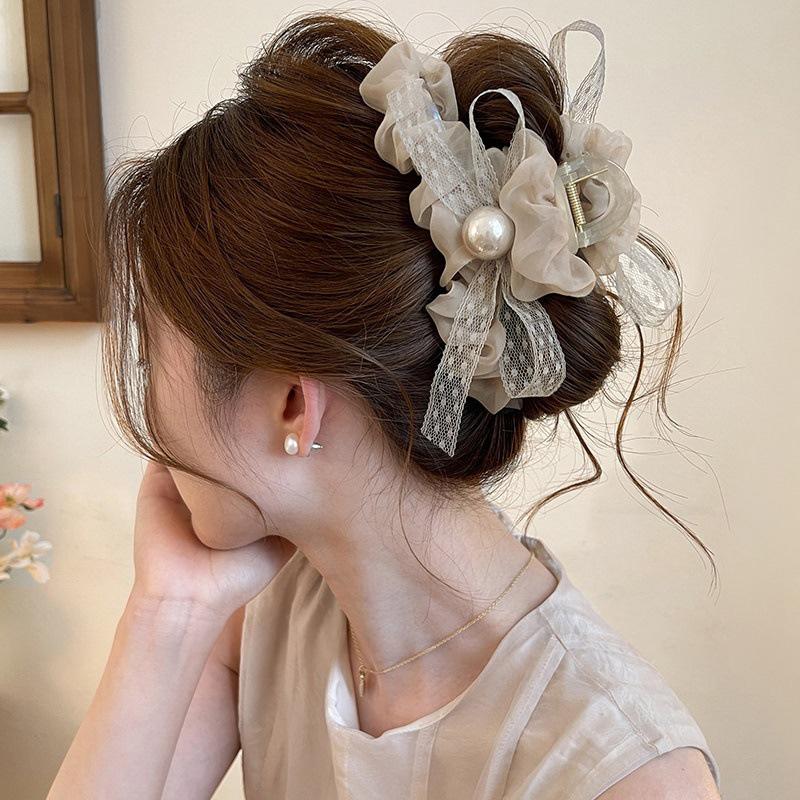 Gentle Lace Bow Gauze Claw Clip - 2026 Large Shark Clip for Thick Hair