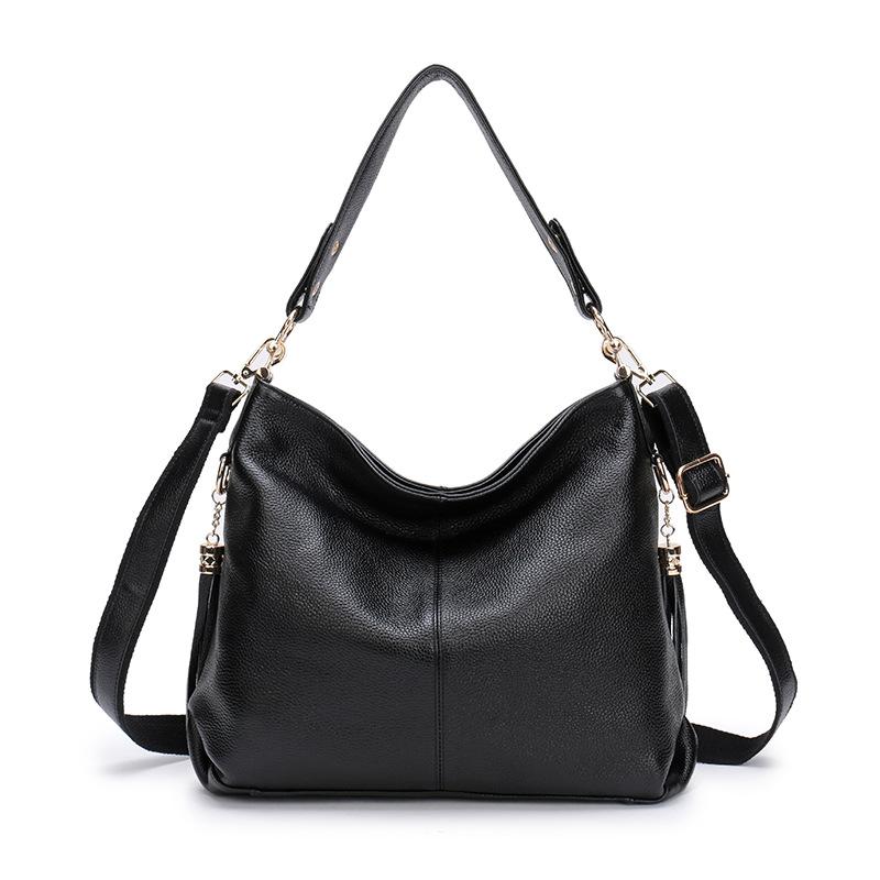 Trendy First-Layer Cowhide Bag Women'S Shoulder Underarm Messenger Bag Casual Fringed Mommy Bag Genuine Leather Women'S Bag