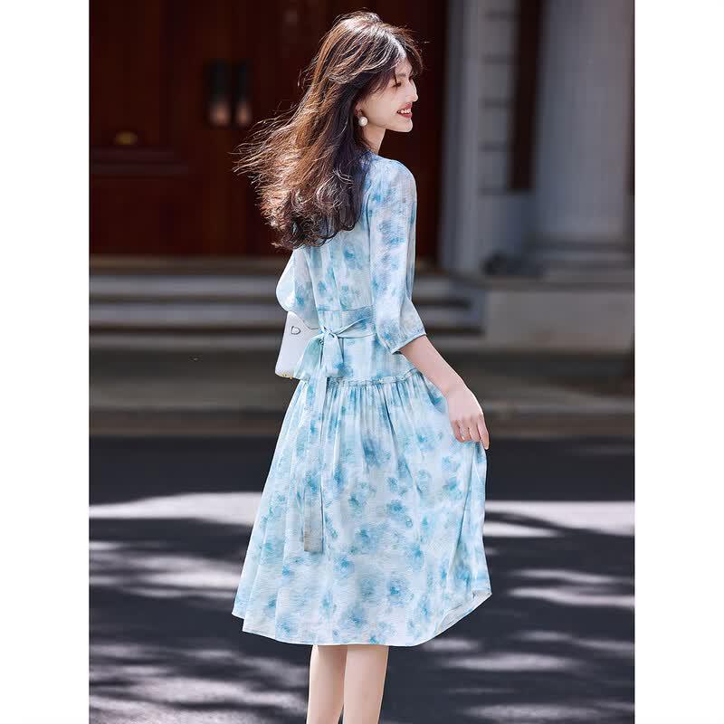 Awakening Paradise Summer French Style Floral Chiffon Midi Dress
