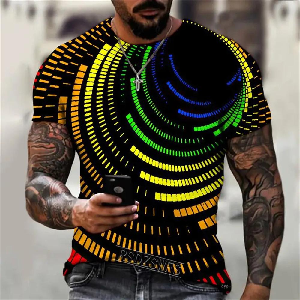 Nowa Letnia Męska Koszulka z Abstrakcyjnym Wzorem Moda Codzienna Drukowana 3D Luźna z Okrągłym Dekoltem Krótki Rękaw Uliczna Osobowość Duże Rozmiary Góry